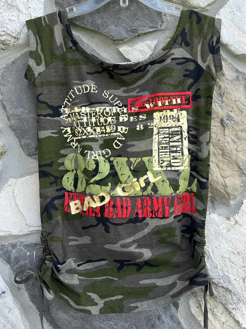 Y2K Camo Top Size M Zoey Beth Army Brat Military Girl Trendy Goth Alt USA Made